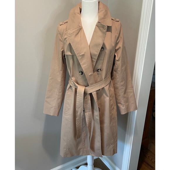Talbots Double Breasted Trench Coat NWOT Sz M Belted Lined Tan Classic Timeless - Picture 5 of 15